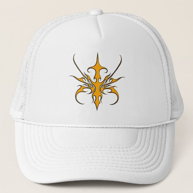 Tribal Mask Design - Orange Trucker Hat (Front)