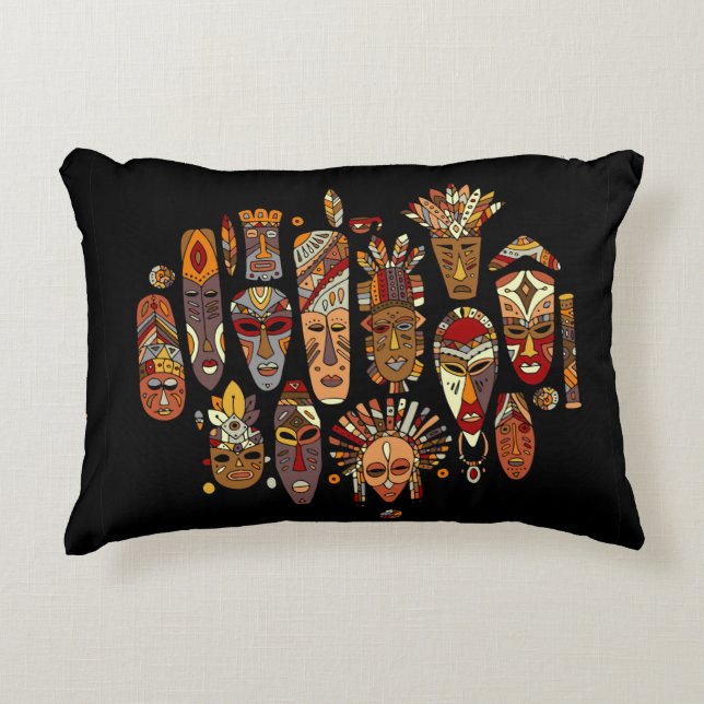 Tribal mask ethnic set, sketch decorative cushion (Front)