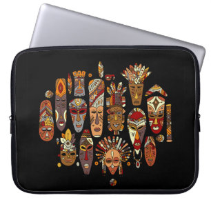 Tribal mask ethnic set, sketch laptop sleeve