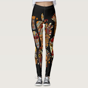 Tribal Mask Ethnic Sketches Leggings