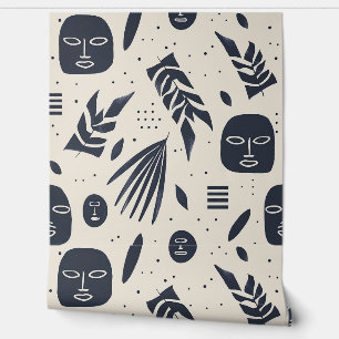 Tribal Masks Black Cream Wallpaper