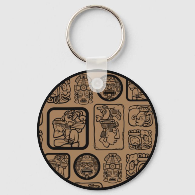 Tribal MAYA ancient mask pattern 1 Key Ring (Front)
