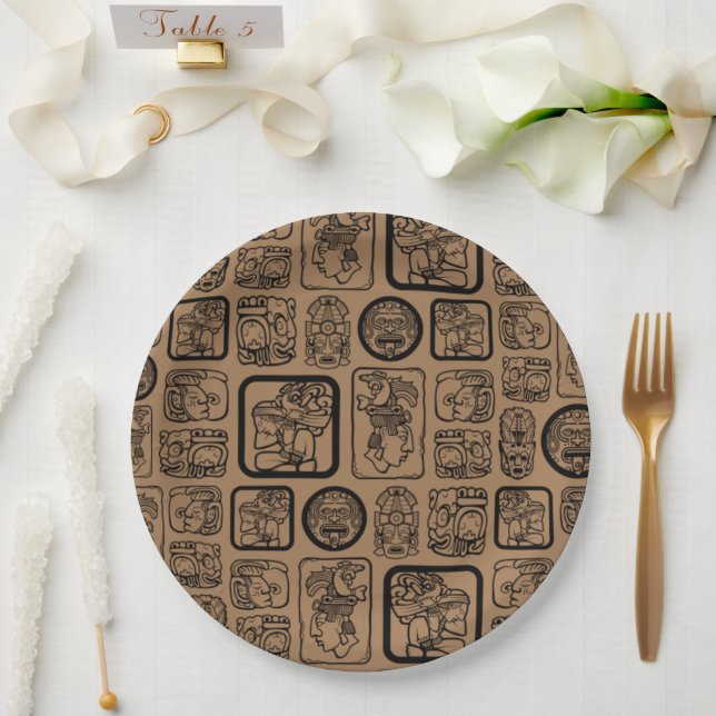 Tribal MAYA ancient mask pattern 1 Paper Plate (Wedding)