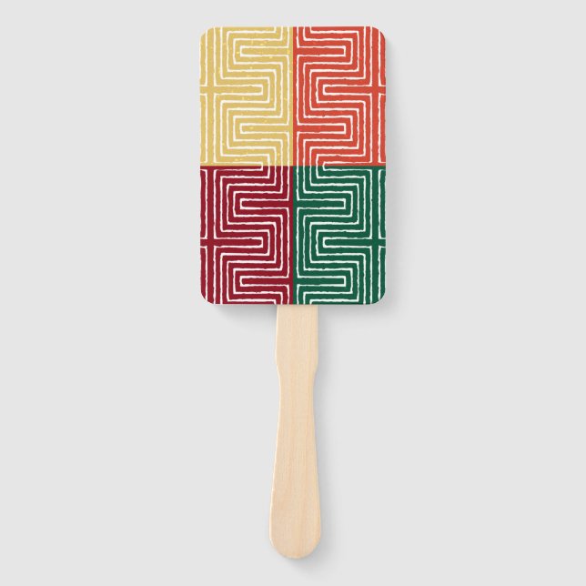 Tribal Maze Pan African Pattern Mud Cloth Hand Fan (Front)