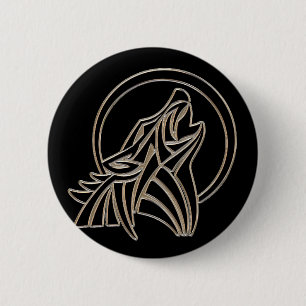 Tribal Metallic Howling Wolf Emblem 6 Cm Round Badge