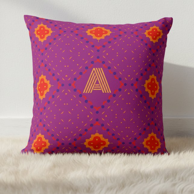 Tribal Modern Custom Throw Pillow for Dorms (Customize this purple modern tribal throw pillow with the initial of your choice.)