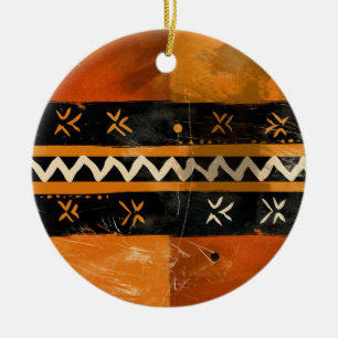 Tribal motifs in black and earth tones ceramic tree decoration