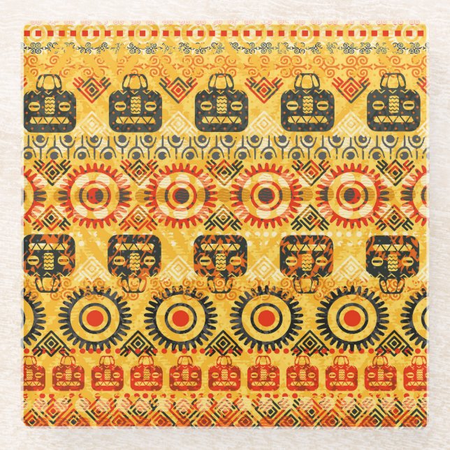 Tribal motifs: seamless ethnic pattern. glass coaster (Front)