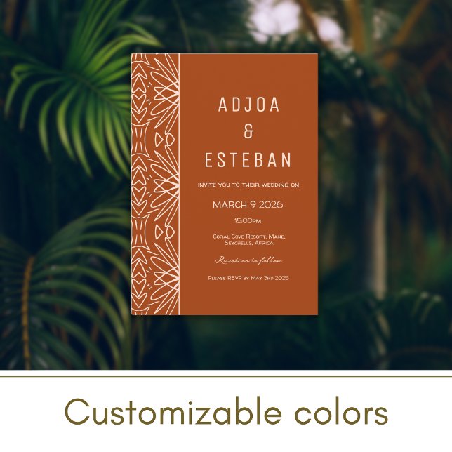 Tribal Mudcloth Burnt Orange Wedding Invitation (Creator Uploaded)