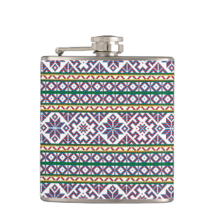 Tribal Multicolored ancient symbol folk art design Hip Flask