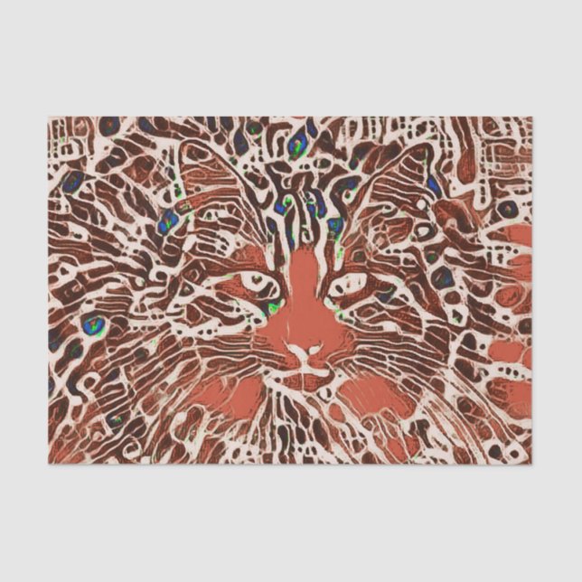 Tribal Native Abstract Mosaic Tabby Cat Orange Art Tissue Paper (Front)