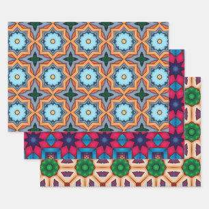 Tribal Native Art In Bold Colors Pattern Set 5 Wrapping Paper Sheet