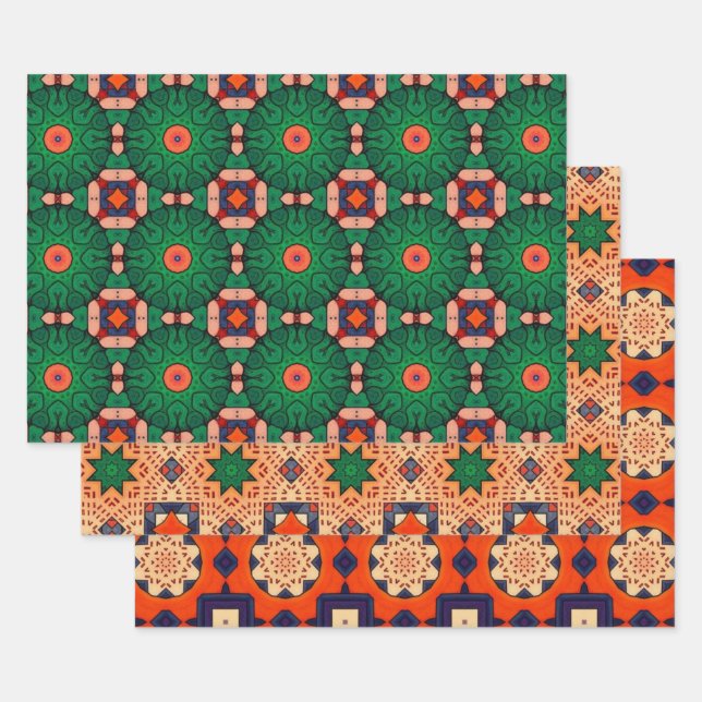 Tribal Native Art In Bold Colours Pattern Set 1 Wrapping Paper Sheet (Set)
