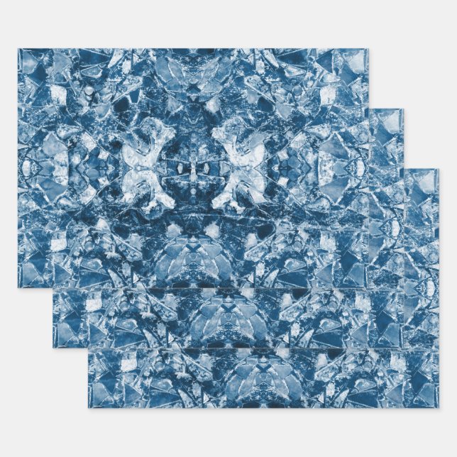 Tribal Native Art White Dark Classic Blue Design Wrapping Paper Sheet (Set)