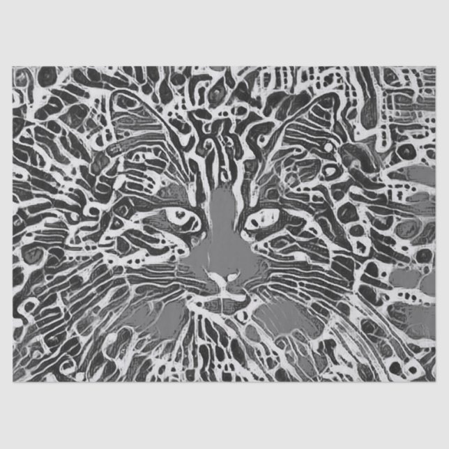Tribal Native Mosaic Tabby Cat Black And White Art Tissue Paper (Front)