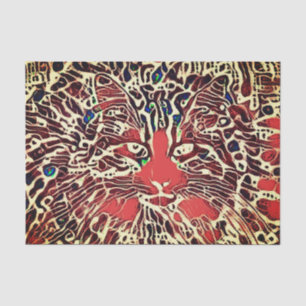 Tribal Native Tabby Cat Orange Brown Mosaic Art Tissue Paper