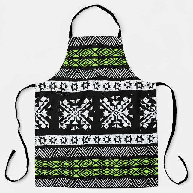 Tribal Navajo, black white green pattern. Apron (Front)