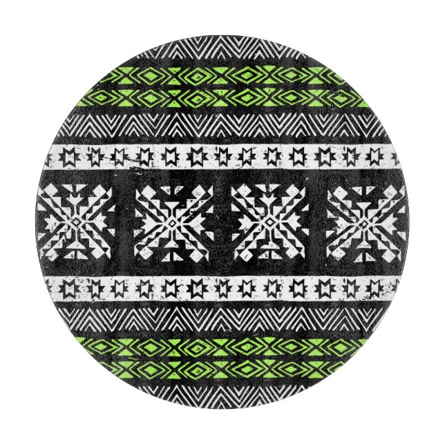 Tribal Navajo, black white green pattern. Cutting Board (Front)
