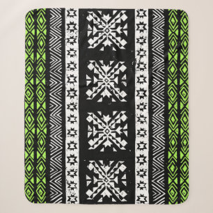 Tribal Navajo, black white green pattern. Sherpa Blanket