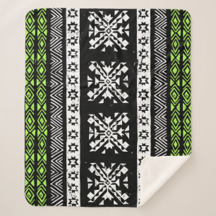 Tribal Navajo, black white green pattern. Sherpa Blanket