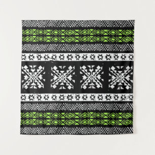 Tribal Navajo, black white green pattern. Tapestry
