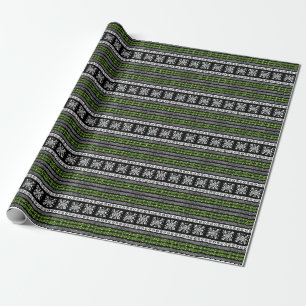 Tribal Navajo, black white green pattern. Wrapping Paper