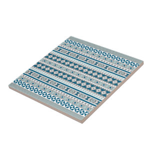 Tribal Navajo Blanket Pattern Green Blue and Grey Tile