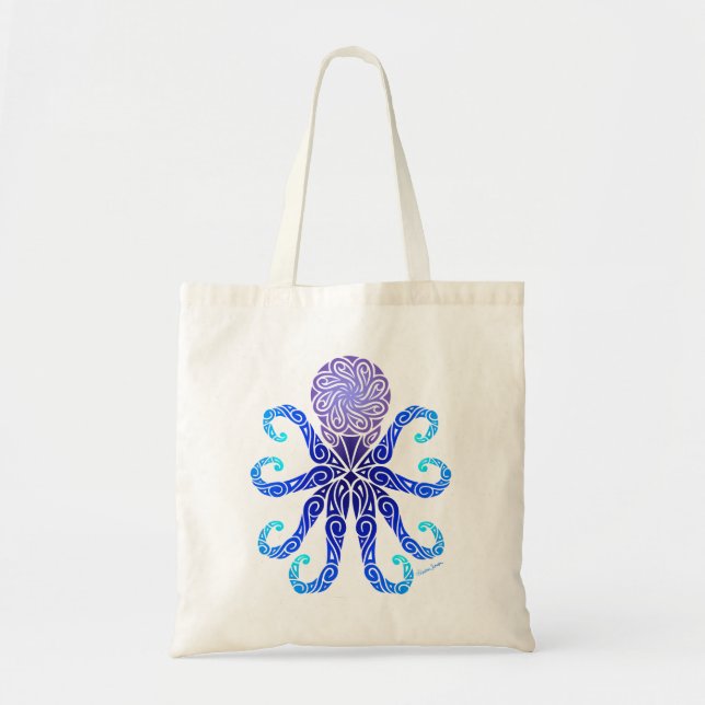 Tribal Octopus Twilight Blues Tote Bag (Front)