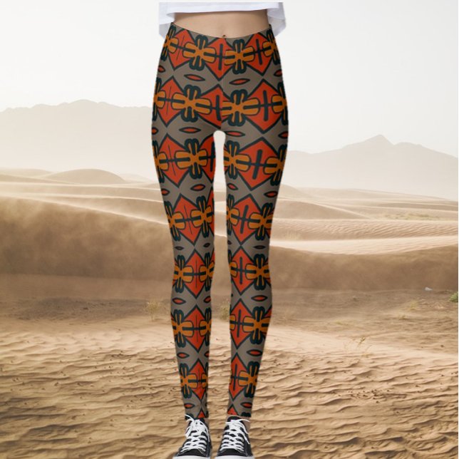 Tribal Orange and Gold Pattern Leggings (Bookmark my store: https://www.zazzle.com/store/capricepetit?rf=238091145531749709)