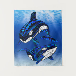 Tribal Orca Killer Whales Tapestry