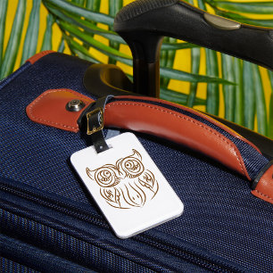 Tribal Owl Line Art Modern Brown Abstract Luggage Tag
