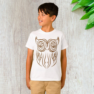 Tribal Owl Line Art Modern Brown Abstract T-Shirt