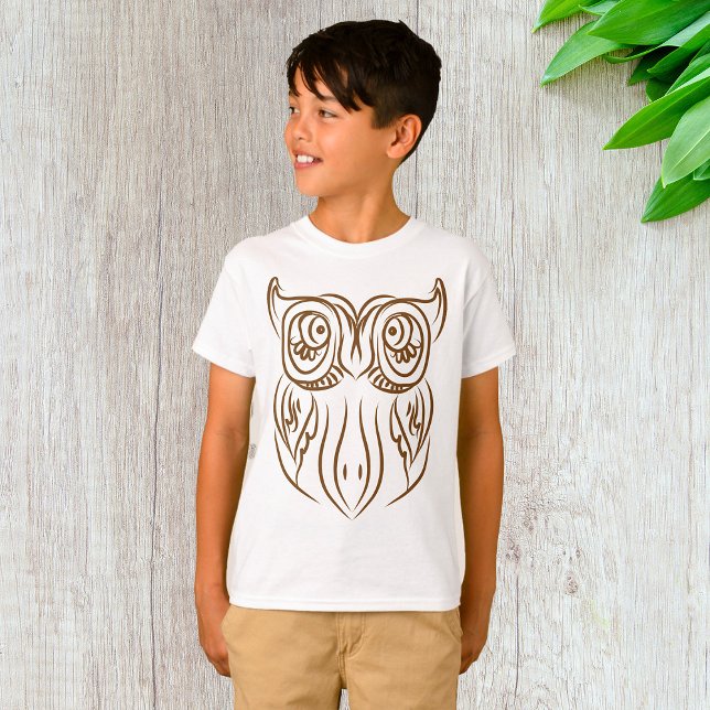 Tribal Owl Line Art Modern Brown Abstract T-Shirt (Creator Uploaded)