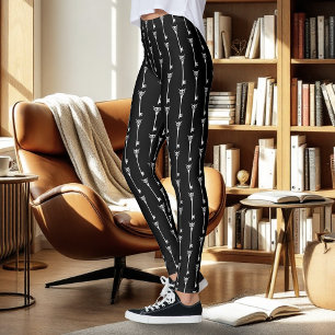 Tribal Owl Skeleton Key Black White Gothic Leggings