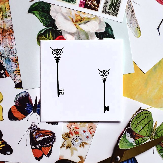 Tribal Owl Skeleton Key Black White Gothic Self-inking Stamp (Creator Uploaded)