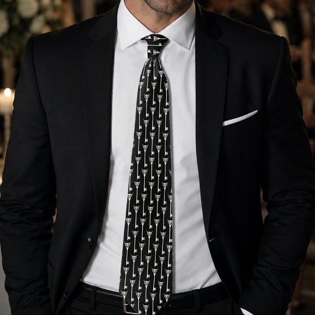 Tribal Owl Skeleton Key Black White Gothic Tie (Creator Uploaded)
