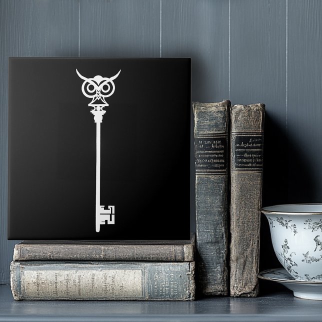 Tribal Owl Skeleton Key Black White Gothic Tile (Creator Uploaded)