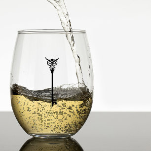 Tribal Owl Skeleton Key Stemless Wine Glass