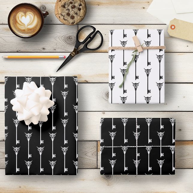 Tribal Owl Skeleton Key Wrapping Paper Sheet (Creator Uploaded)