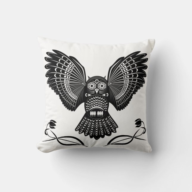 Tribal Owl Throw Pillow (Front)