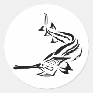 Tribal Paddlefish & Rostrum Classic Round Sticker