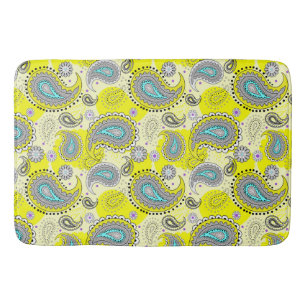 Tribal Paisley Pattern Lemon Yellow Turquoise Bath Mat