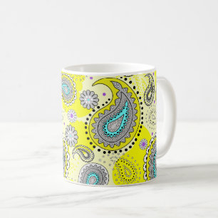 Tribal Paisley Pattern Lemon Yellow Turquoise Coffee Mug