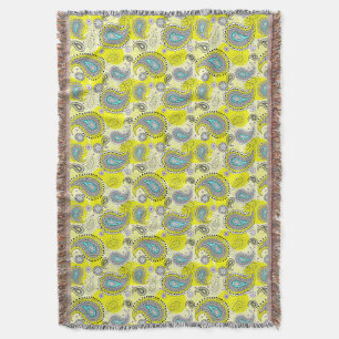 Tribal Paisley Pattern Lemon Yellow Turquoise  Throw Blanket