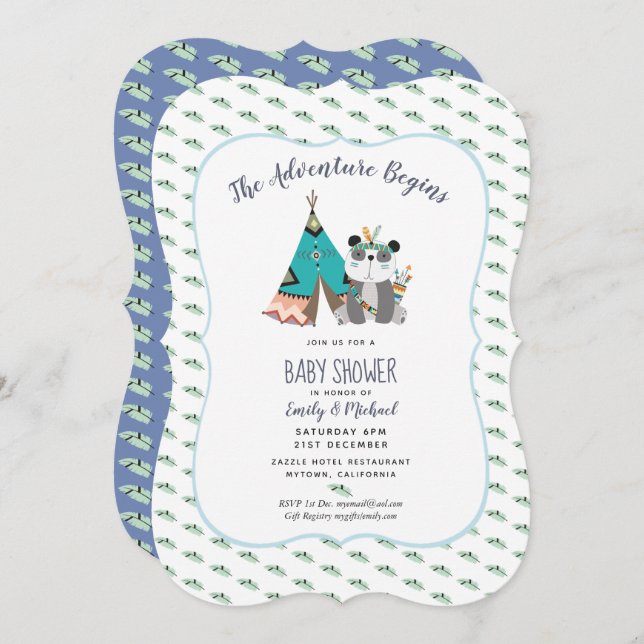 Tribal Panda Baby Boy Shower Invitation (Front/Back)