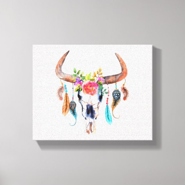 Tribal Pattern And Bull Skull Canvas Print (Front)