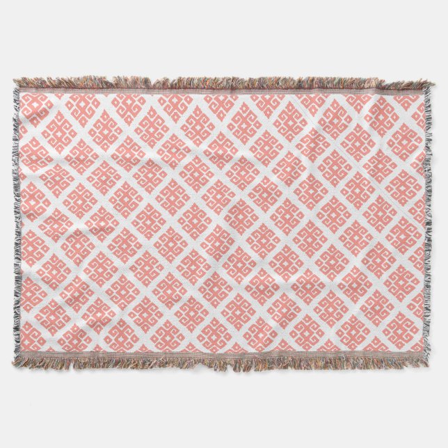 Tribal pattern coral white tile pattern throw blanket (Front)