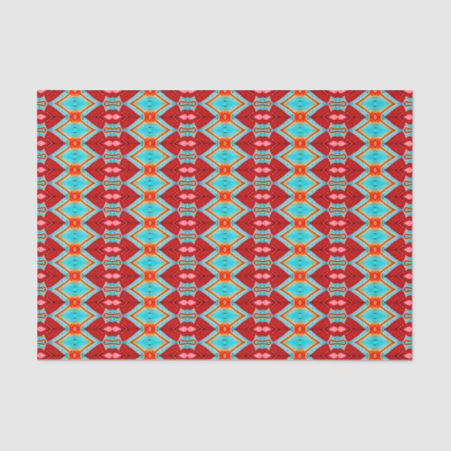 Tribal Pattern Red Teal Pink Art Decoupage Tissue Paper (Front)