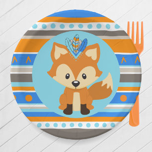 Tribal Patterned Woodland Fox Party Paper Plates