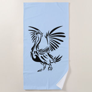 Tribal Pelican Art on Blue Beach Towel